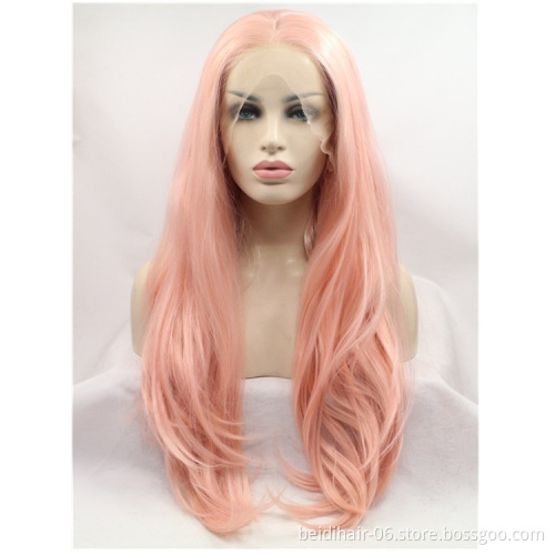 Lace Front Wavy Pink Color Synthetic Hair Wigs Short Bob